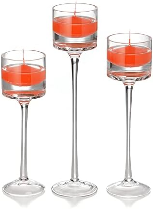 yummi Set of 18 Floating Candles and Monet Stem Holders - Bright Orange