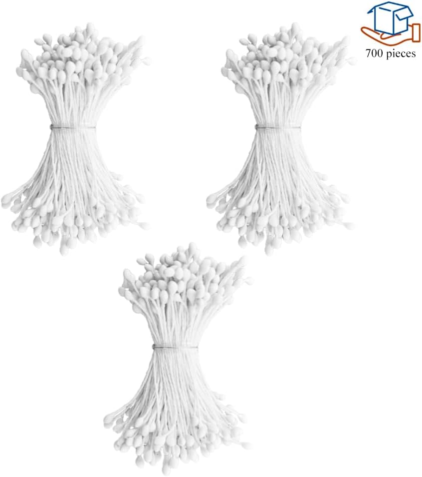 HAHIYO 700Pcs 3mm White Matte Double Head Flower Stamen Pistil for Flower Making Scrapbook Decoration - Handmade Artificial Flowers Pistil Matt-Like Floral Stamens Flowers Pollen Stamen