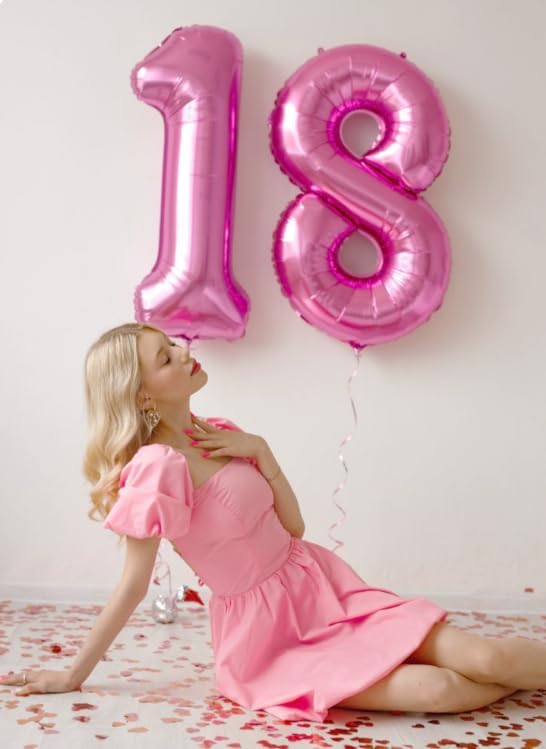 Pink Foil 8 Number Balloon 40 Inch, Helium Mylar Eight Number 8 18 28 38 48 58 80 88 Birthday Balloons, 8th Pink Women Men Wedding Anniversary, Graduations Party Supplies