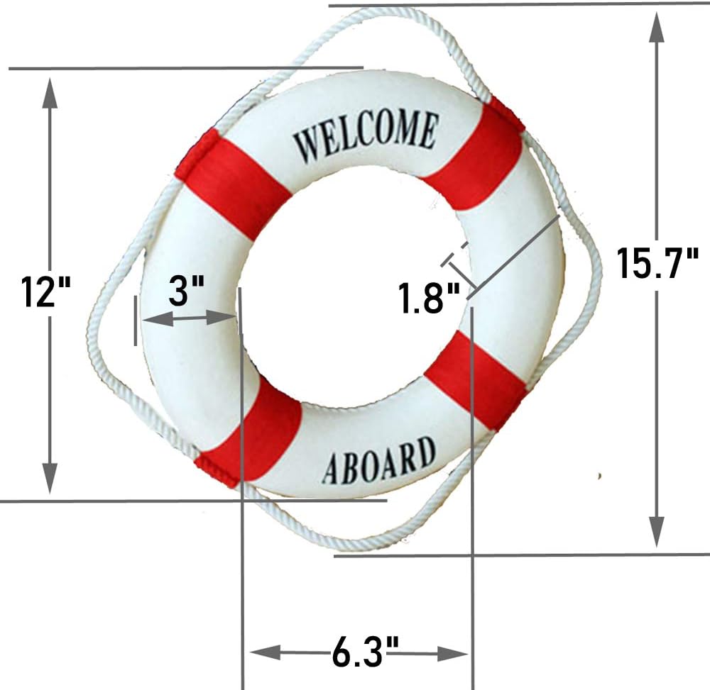 MorroMorn Lifebuoy Wall Hanging Decor - Welcome Aboard Mediterranean Style Home Decoration (Red, 12")