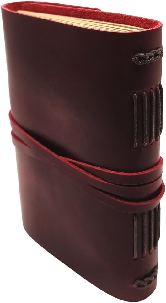 Red Notebook Journal - Genuine Leather Journals for Writing Small Size Diary 5.5x7.5 Inch, Notepad For Women and Man, Gifts,Work,Travel Wine Red
