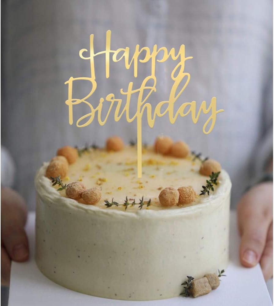 Happy Birthday Cake Topper, Mirrored Gold Acrylic Versatile Cake Topper for Birthday Party Decoration Ideas, Perfect Keepsake for your family and friends