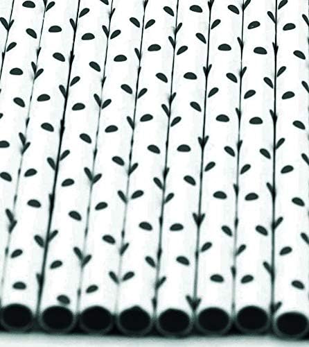 Pack of 300 Black Polka Dot Biodegradable 4-Ply Paper Drinking Straws (Compostable, Non-toxic, BPA-free)