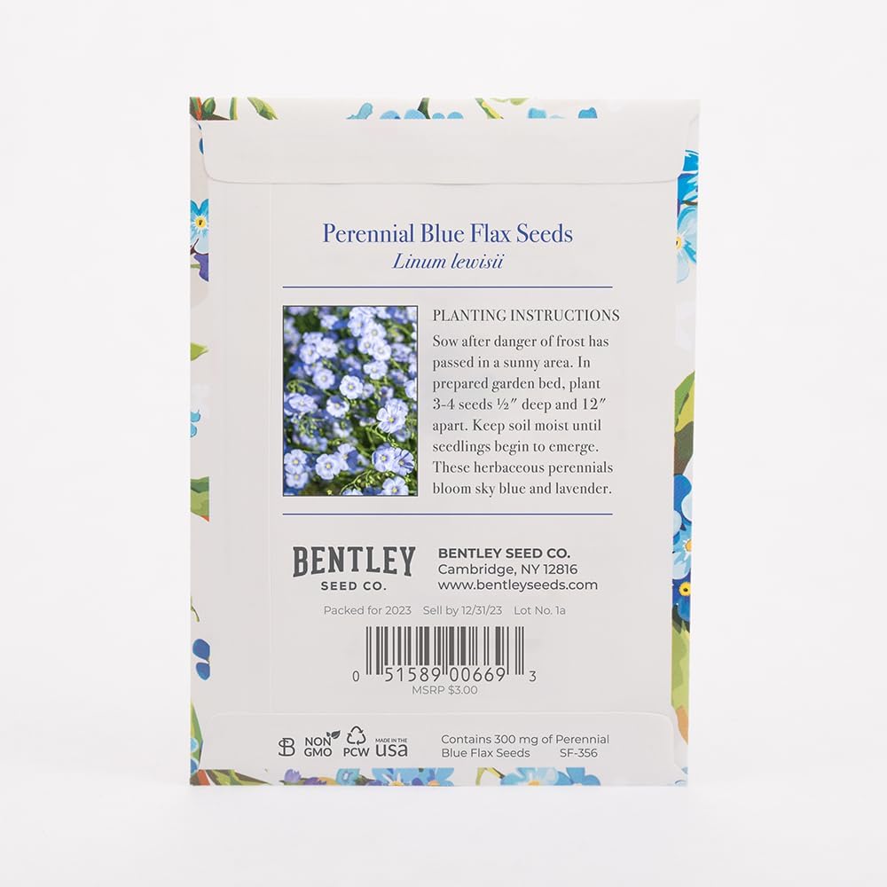 Bentley Seed Co. | Memorial Vintage Gift | Non-GMO, Non-Coated Blue Flax Seed Packets | Memorial & Funeral Keepsake | Linum Lewisii