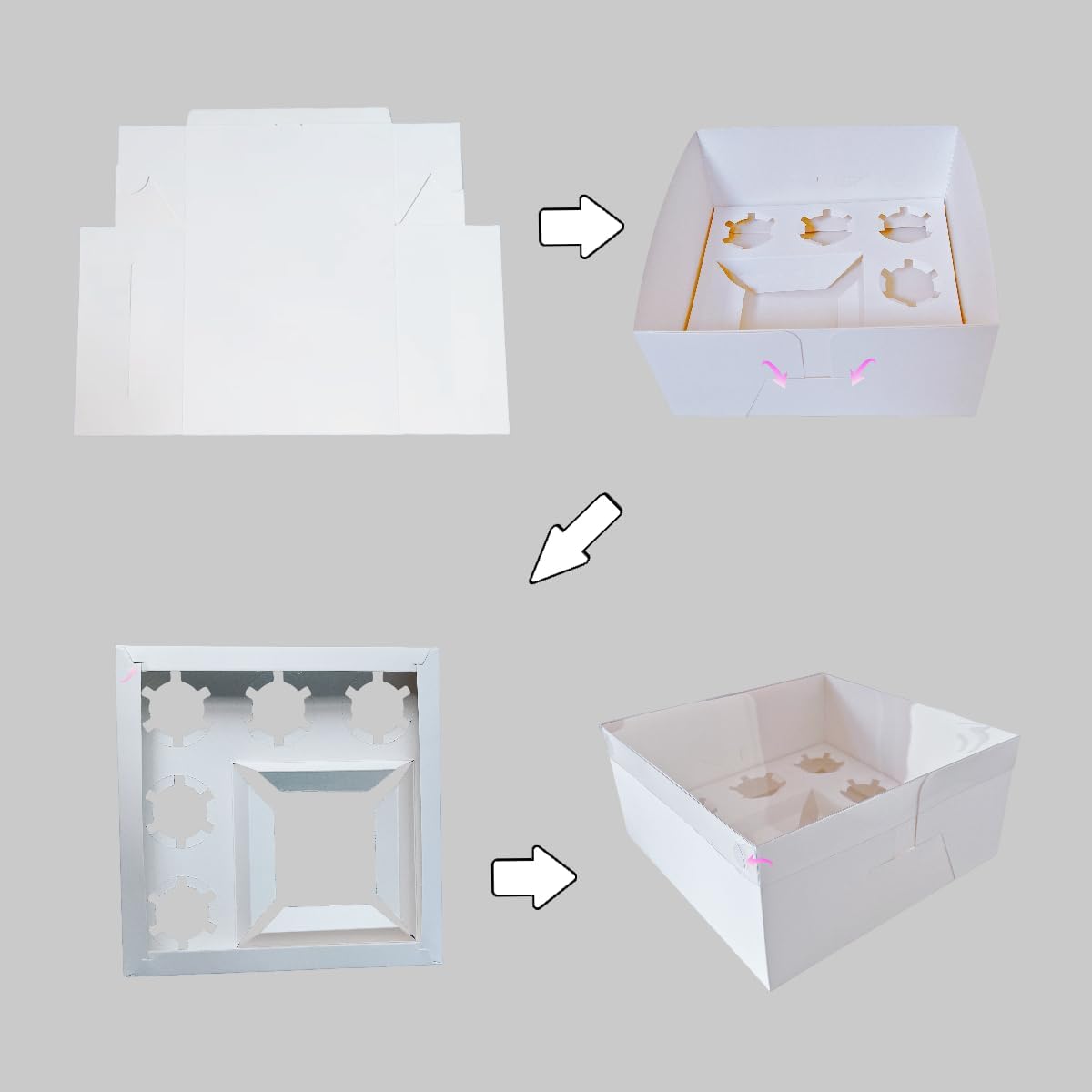 Bento Cake and Cupcake Box 10 sets 6-inch Cake and 5 Cupcakes Box Cake Box with Cupcake Insert Easy to Assemble Base for Family Birthday Party Mother's day (10 sets with cupcake), white