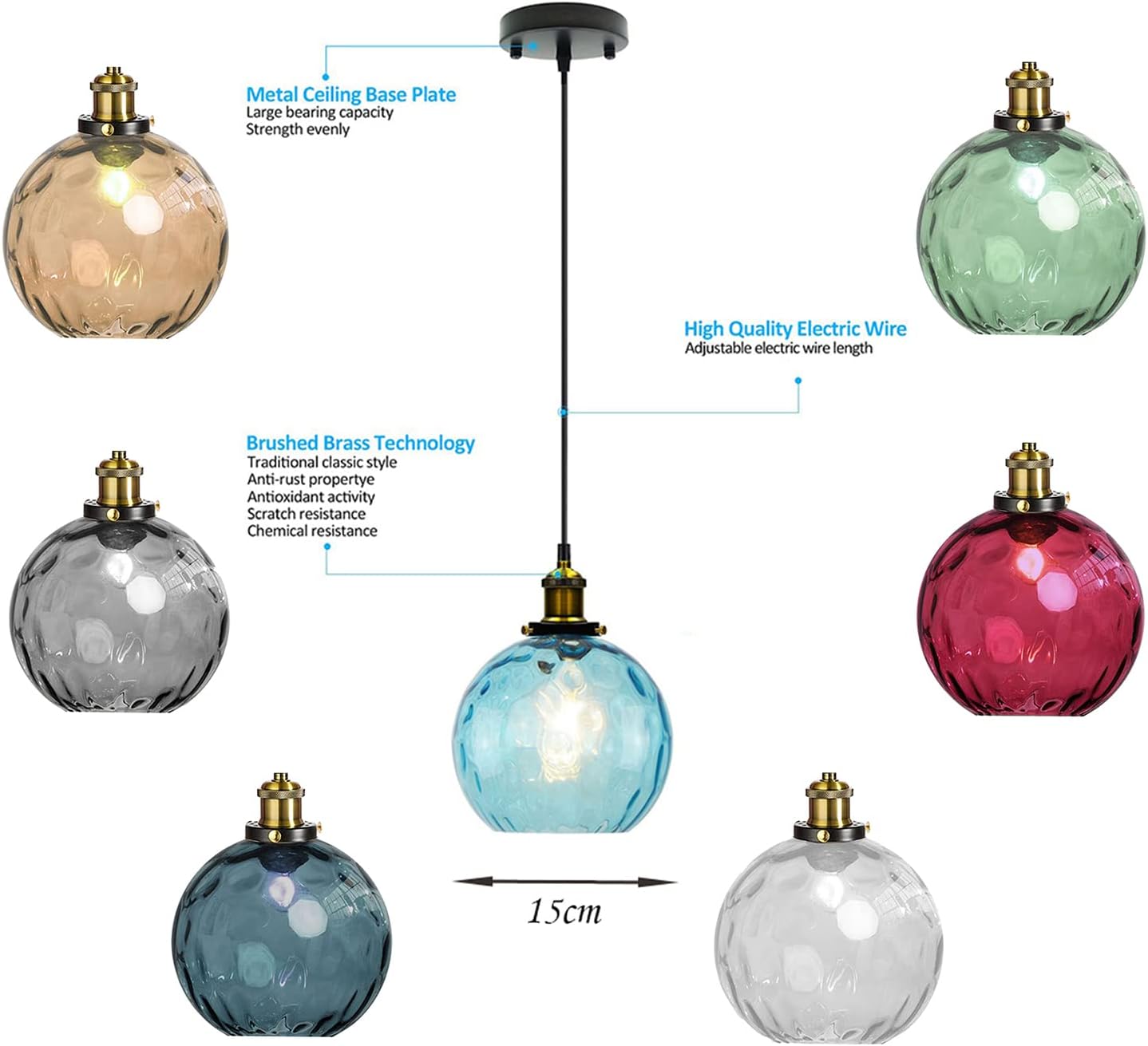 Pendant Light Shade Industrial Hanging Lights Fixtures Ceiling Outdoor Pendant Lighting for Kitchen Island Dining Room Unique Lamp in Kitchen Farmhouse Bedroom (Amber, 5.9 Inches)