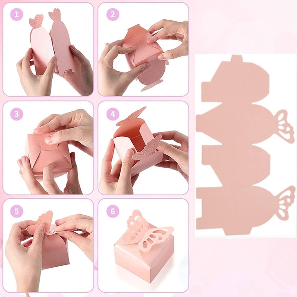 KUPOO 50PCS Small Pink Butterfly Favor Boxes Girl Baby Shower Candy Box Small Butterfly Gift Boxes Party Favors for Wedding Birthday