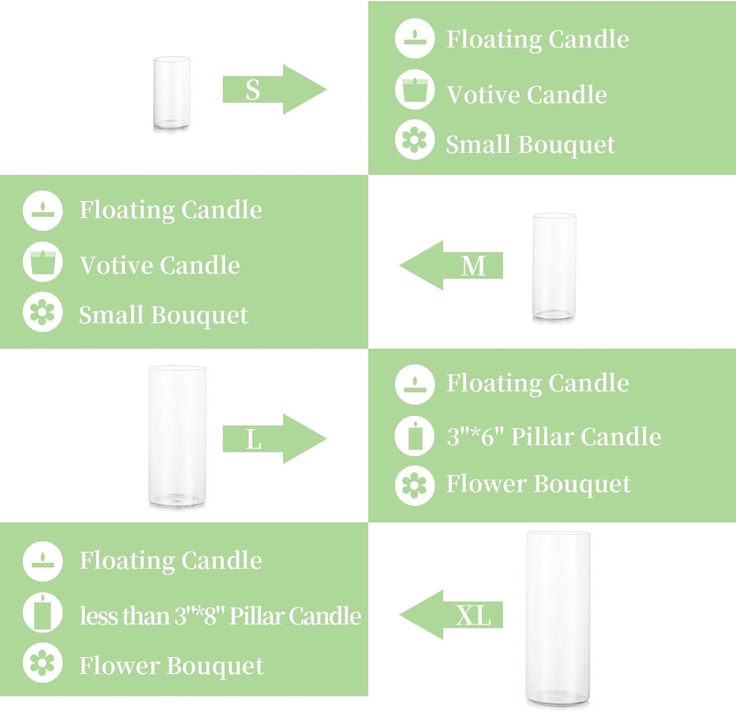 Glasseam Cylinder Vases Set of 12, Hurricane Candle Holder Clear Different Sizes, Modern Glass Cylinder Vase, Glass Vases for Centerpieces for Home Decor Wedding Centerpieces, Events, 4''+ 6''+7.8''