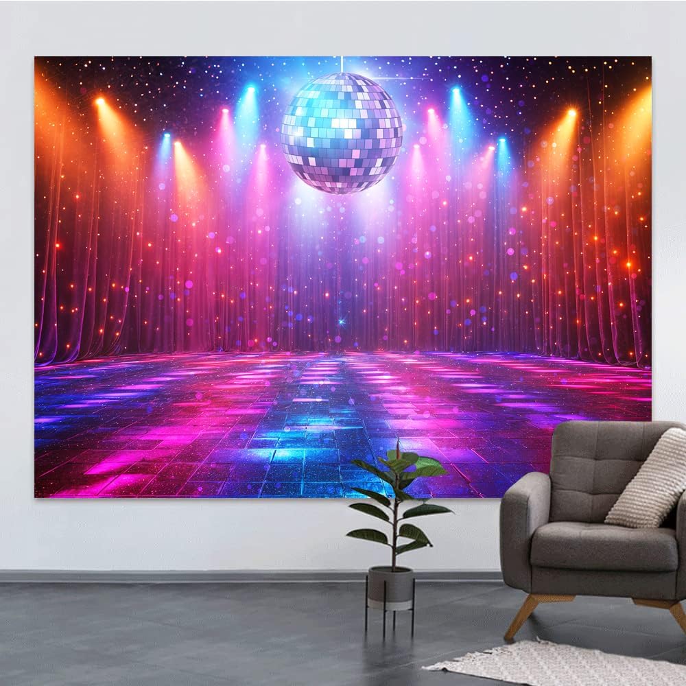 Disco Decorations Backdrop, Retro Glow Party 70s 80s 90s Theme Stage Dance Background Disco Party Decoration, Polyester Banner PartyBackdrop for Birthday Prom Portrait Photo Props 6x4ft