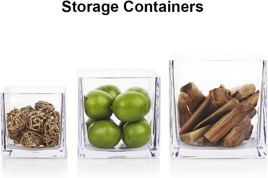 EnovaFloral Square Glass Cube Vase (4x4 Inch) - Set of 1 with Floating Candle Holders for Wedding Centerpieces & Home Office Decor