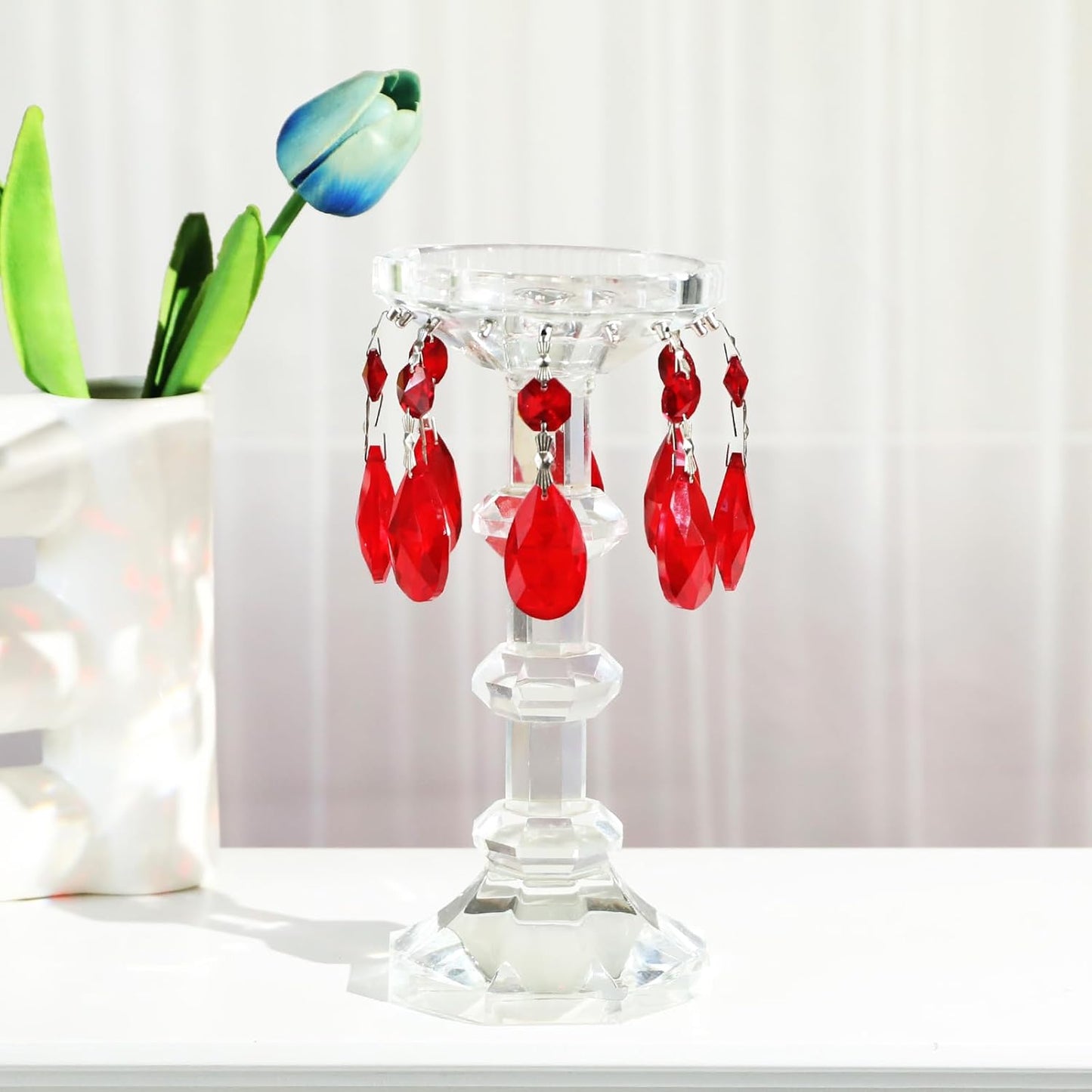 10pcs Crystal Prisms Chandelier Red Ornament Pendants Rainbow Maker 38mm Drop Prism Hanging Prisms for Wedding Party Chrismtmas Decoration DIY Jewelry