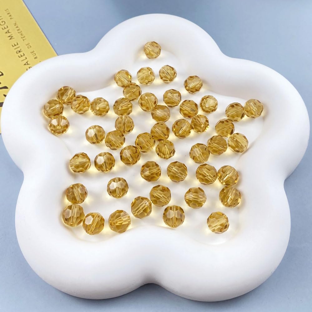 50 PCS 10mm Crystal Glass Beads Round Multiple Faceted Loose Spacer Glass Beads for DIY Handcrafte Bracelet Necklace Earring Jewelry Making(Gold Champagne)