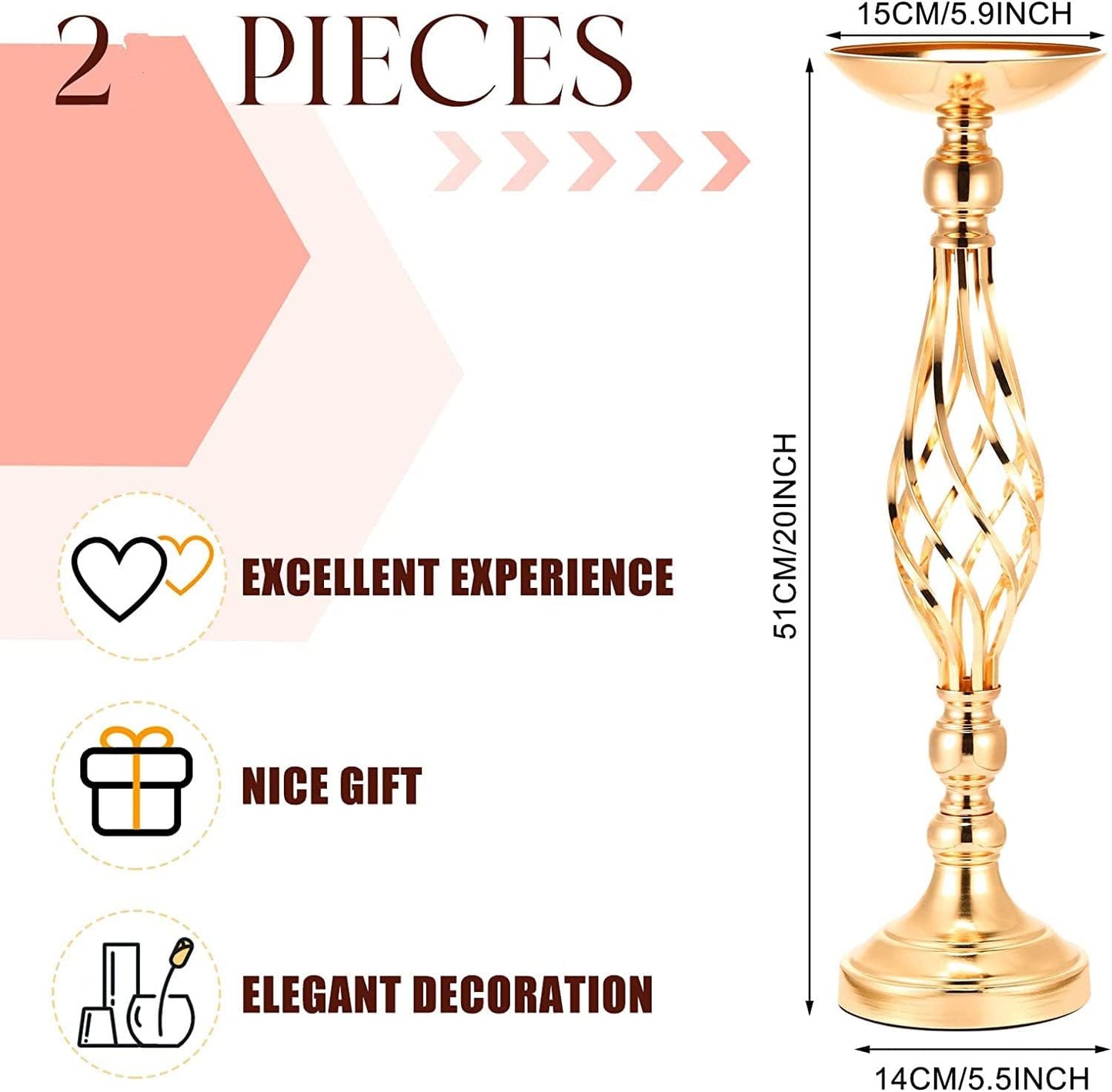 LANLONG 10pcs Metal Gold Candle Holders Road Lead Table Centerpiece Stand Pillar Candlestick for Wedding Candelabra Flowers Vases