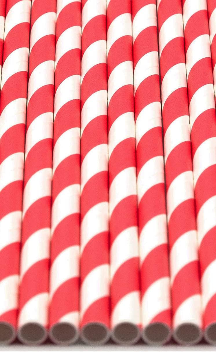 Pack of 900 Red Swirls Biodegradable 4-Ply Paper Drinking Straws (Compostable, Non-toxic, BPA-free)