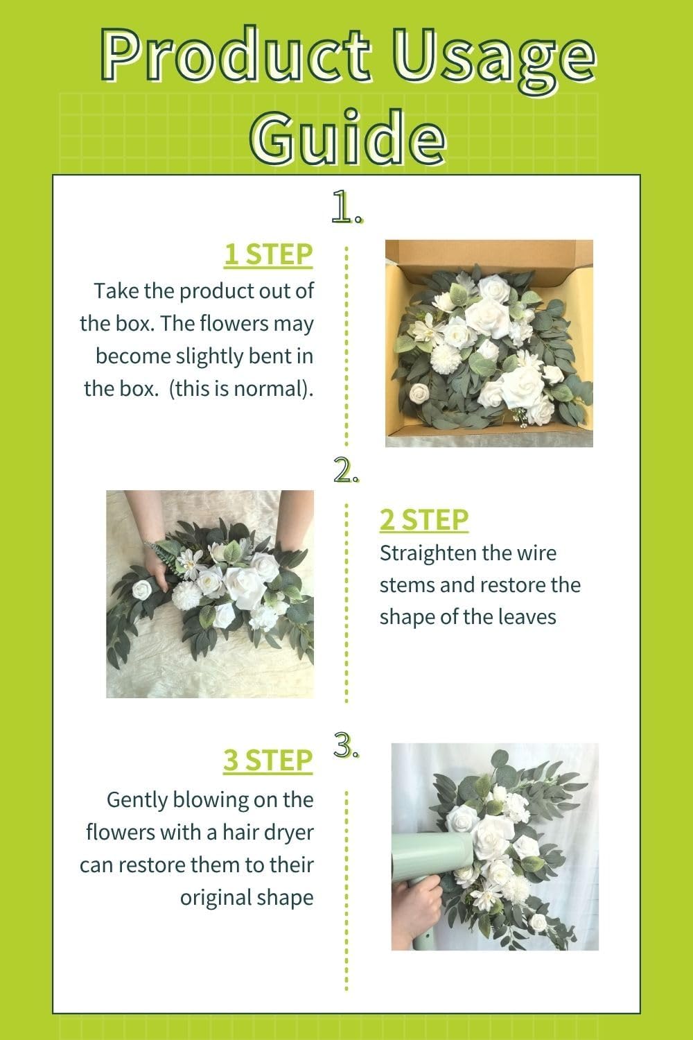 Wedding Sign Faux Flower Swag (Pack of 2) for Ceremony Party Reception Entrance Floral Decor Wall Easel Stand for Wedding Poster Welcome Sign (Natural White)