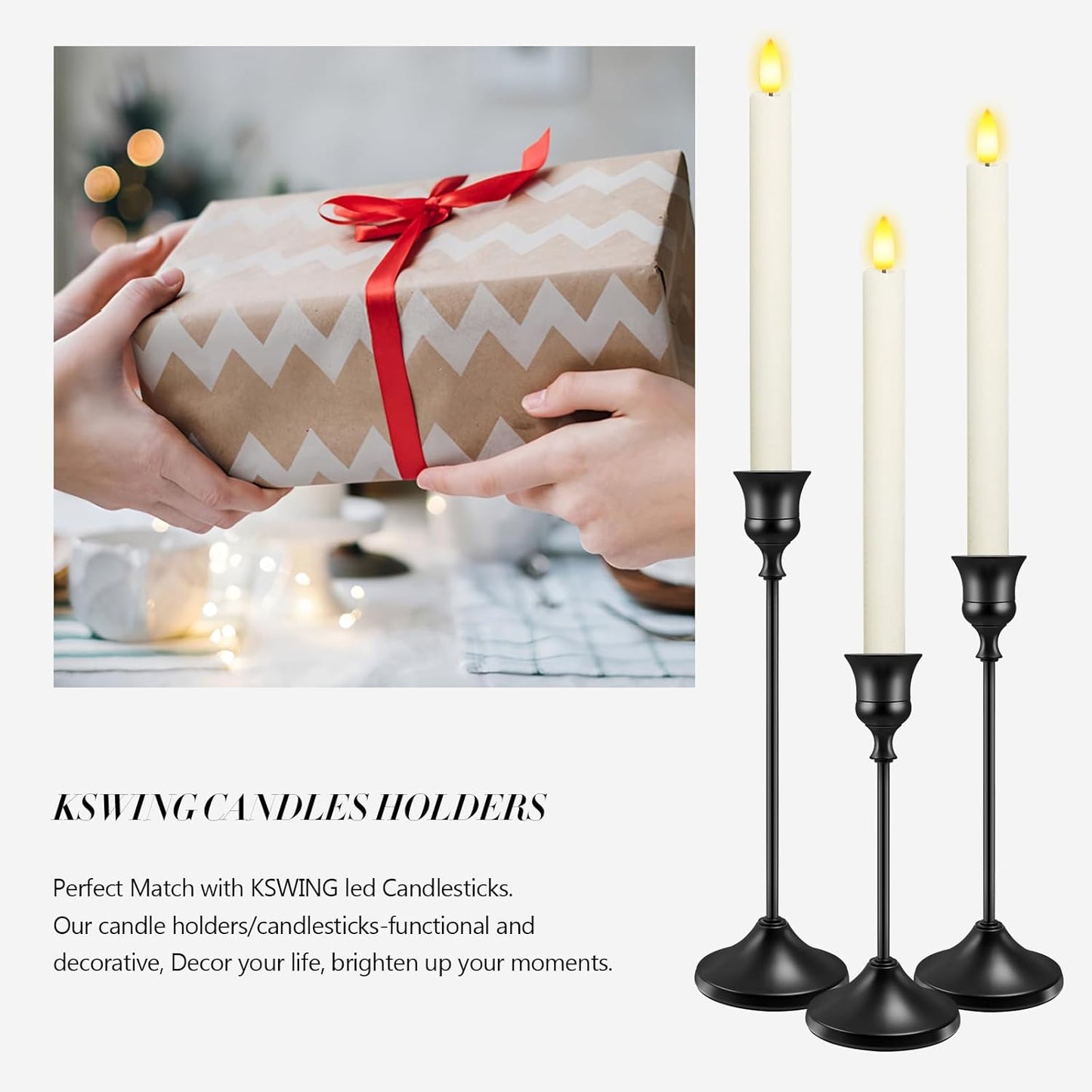 Candlestick Holders 6 PCS Metal Taper Candle Holders, KSWING Black Candle Stick Holders Set, Perfect for Table Centerpiece Mantel Party Wedding Christmas Home Decor, Set of 6