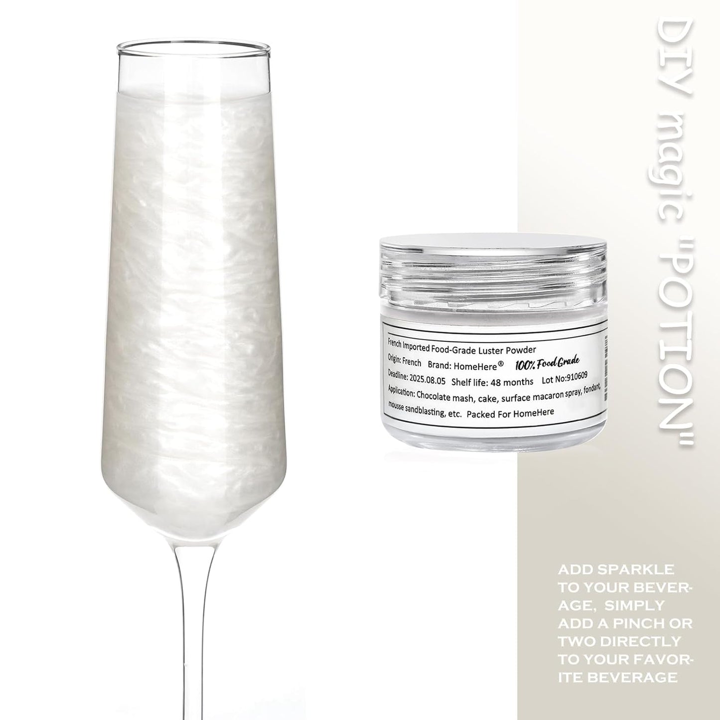 HomeHere Edible Luster Dust Food-Grade Glimmer Powder Glitter for Cake Decorating 7g, Edible Sprinkle Glitter for Cocktails Drinks Baking Candy Dessert Chocolate Vegan Tasteless