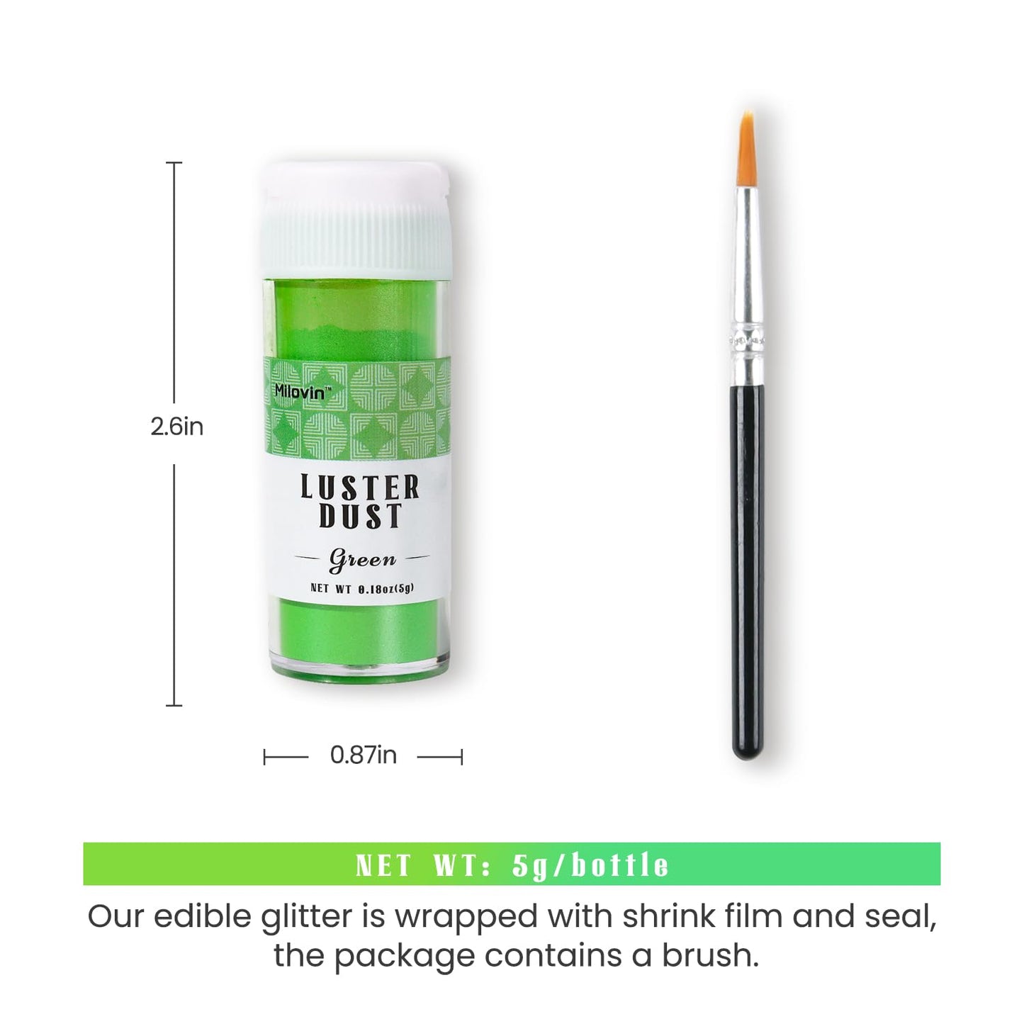 Green Edible Glitter for Cocktails, Luster Dust Edible 5g, Edible Glitter for Cake Decorating, Drinks Glitter, Perfect for Cupcakes, Baking, Chocolate, Strawberries, and Waffles(0.18oz, Green)