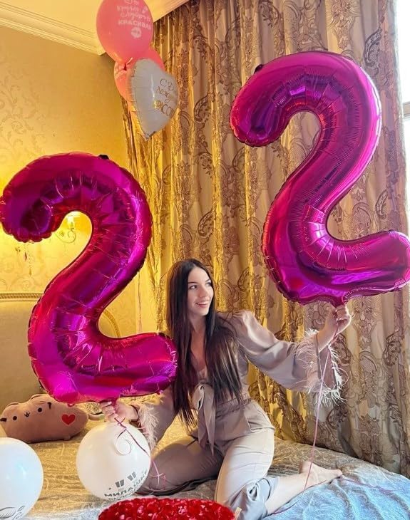 40 Inch Hot Pink Large Number 4 Birthday Balloon, Giant Number Four 14 24 34 40 44 Balloons, Foil Mylar Big Balloons for Anniversary Graduation Supplies Decorations