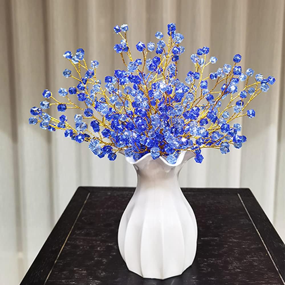 32PCS Crystal Artificial Flowers Bouquets Handmade Acrylic Flower Branches Fake Beaded Baby Breath Floral Crafts for Wedding Party Home Decor