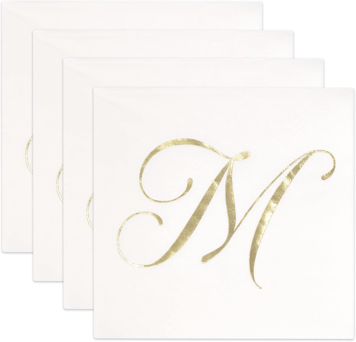 Gift Boutique 100 Gold Monogram Cocktail Napkins Letter M Disposable Paper Pack Elegant Metallic Golden Foil Hand Napkin for Powder Room Wedding Holiday Birthday Party Baby Shower Decorative Towels