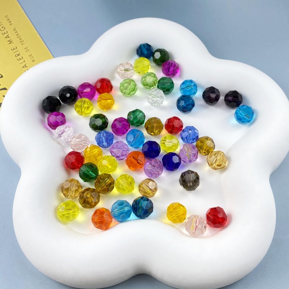 400 PCS 4mm Crystal Glass Beads Round Multiple Faceted Loose Spacer Glass Beads for DIY Handcrafte Bracelet Necklace Earring Jewelry Making(Multicolor)