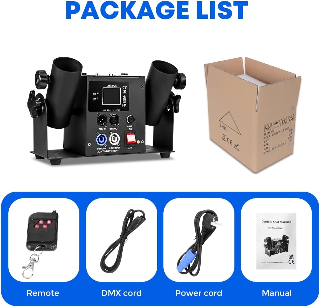 Professional Confetti Launcher Cannon Machine, Confetti Blower Machine Confetti Cannon DMX/Remote Control for Weddding Disco Show Club Stage Party (2 shot)