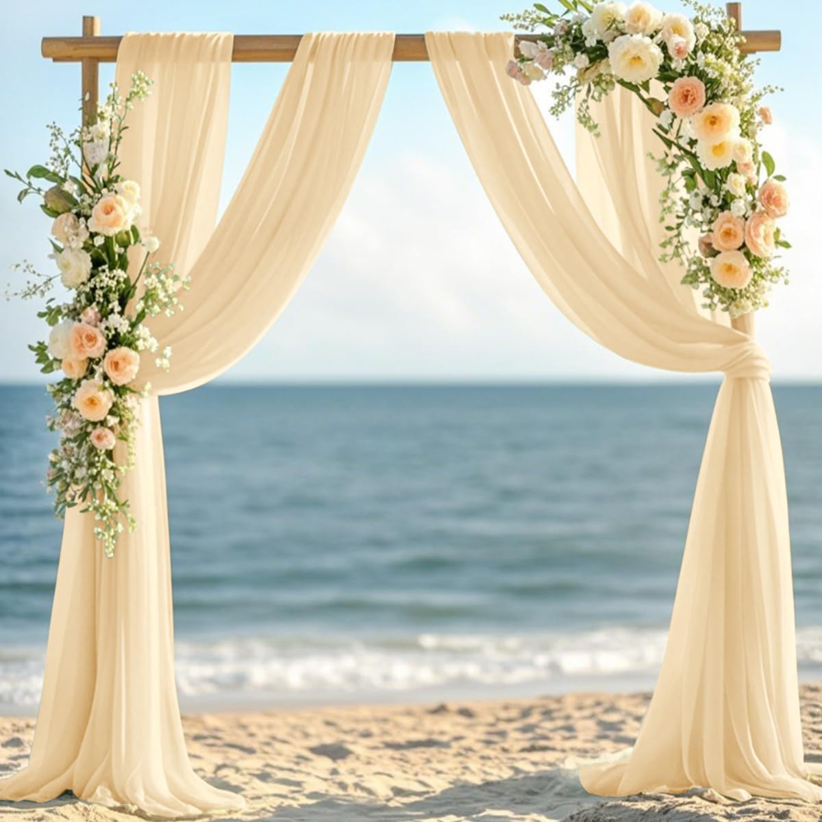 Champage Gold Fall Elegant Arch Draping Fabric Outdoor 1 Panel 29" × 20Ft Sheer Chiffon Curtain Drapes for Wedding Ceremony Birthday Party Garden Brunch