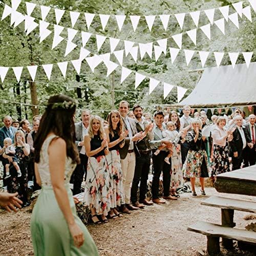 40 Ft White Party Decorations Triangle Pennant Banner Pearlescent Shimmer White Paper Flags Bunting for Graduation Wedding Bridal Shower Bachelorette Engagement Birthday Anniversary Hen Party Supplies