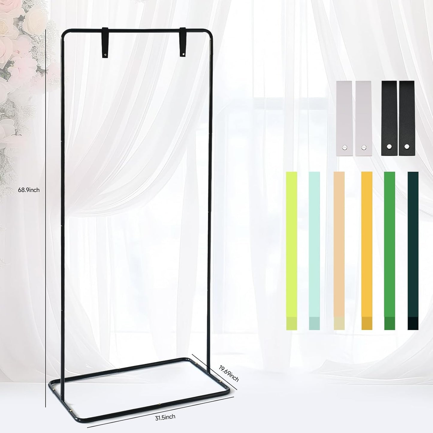 Wedding Sign Stand - Adjustable Wedding Sign W/Design Bundle & Leather Sign Hanging Straps, Durable Metal Easel Stand for Wedding Welcome Signs, Seating Charts, Ceremony & Reception Decor (Black)