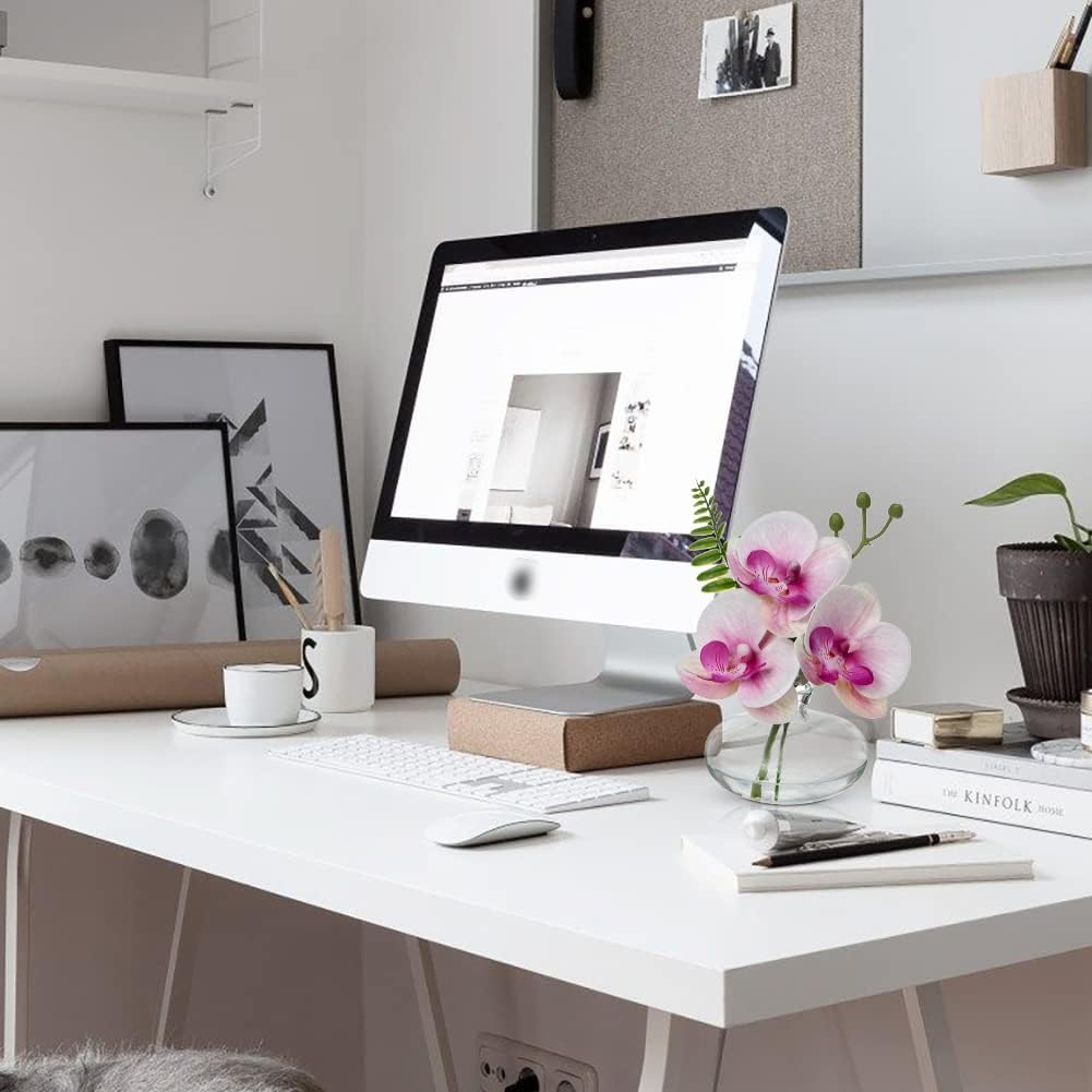 Pink Orchids Artificial Flowers Faux Orchids Arrangement in Clear Glass Vases Set of 3 Real Touch Phalaenopsis Orchid Flowers Small Fake Orchid Centerpiece for Dining Room Table