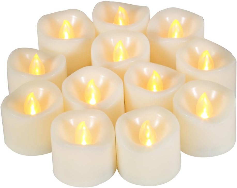CANDLE CHOICE Battery Operated Flameless Tea Lights with Timer Realistic Flickering Electric LED Tealight Candles Set Wedding Party Christmas Decorations Table Centerpieces Batteries Included 12 Pack