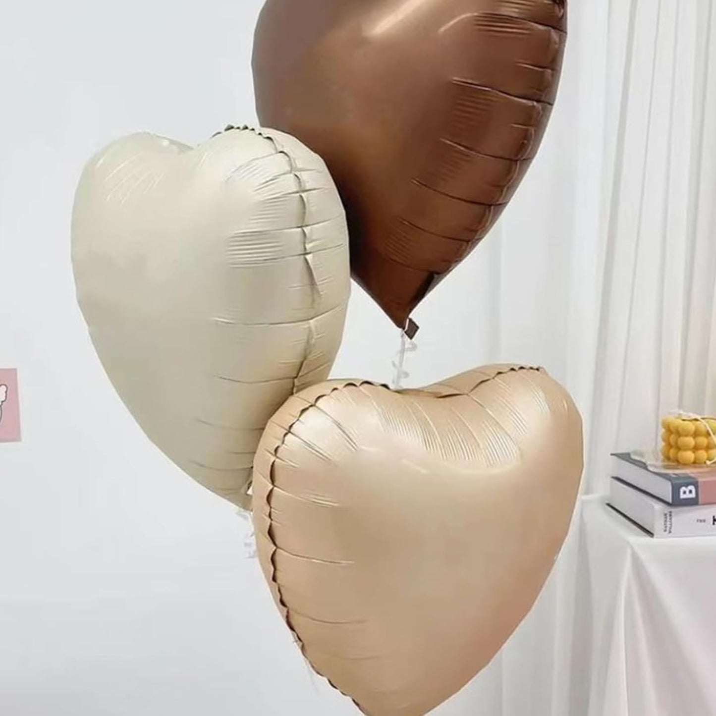 Brown Cream Heart Balloons, 18 Inch Apricot Beige Heart Shape Balloon, 12PCS White Coffee Helium Nude Neutral Heart Balloons for Girls Boho Birthday Marriage Engagement Wedding Party Decoration