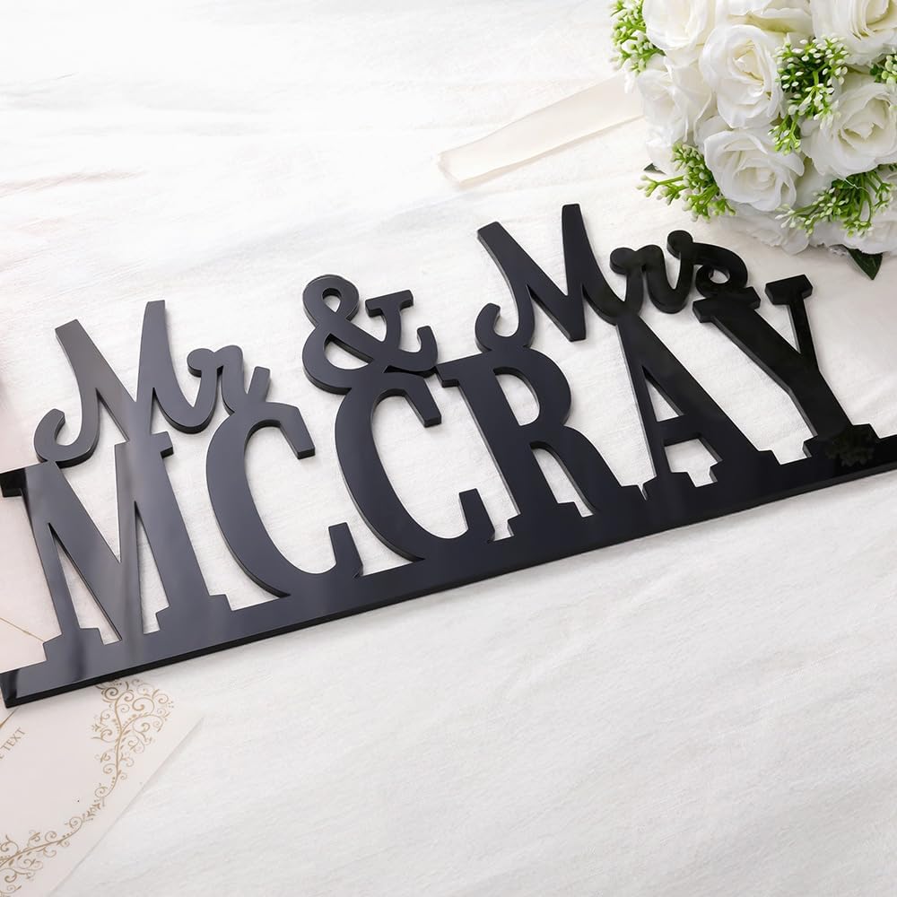 callie Personalized Mr and Mrs Wedding Table Name Sign, Custom Wooden Acrylic Table Decor for Wedding, Bridal Shower Party