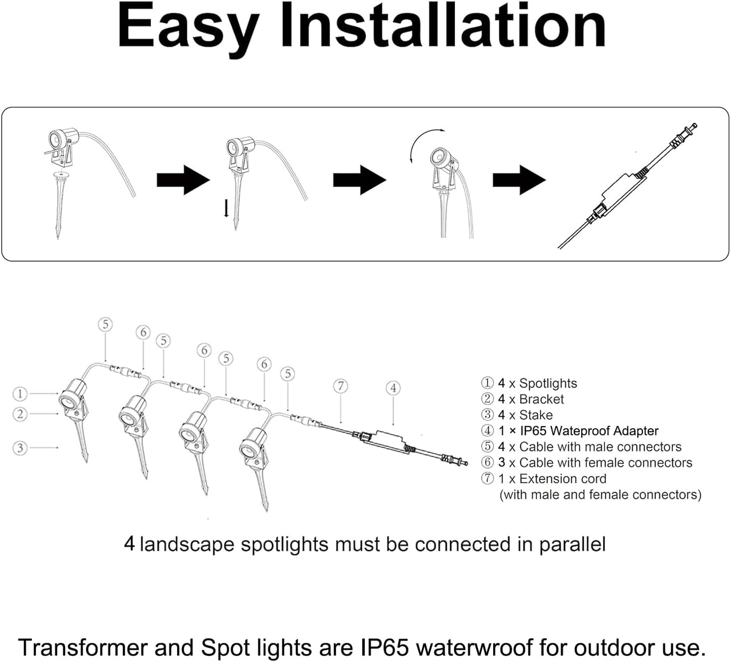 SUNTHIN Outdoor Landscape Lighting, 4 Pack Outdoor Spot Lights with Transformer for Yard, Plant, Lawn, Tree, Flags, House, Garden, Fence Use, IP65 Waterproof & Connectable