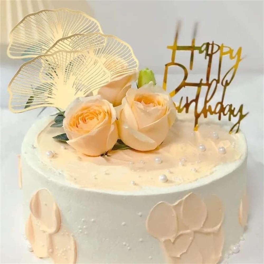 10PCS Acrylic Gold Ginkgo leaf Cake Topper Cake Decoration Baking Accessories Party Supplies Cake Decorating Tools