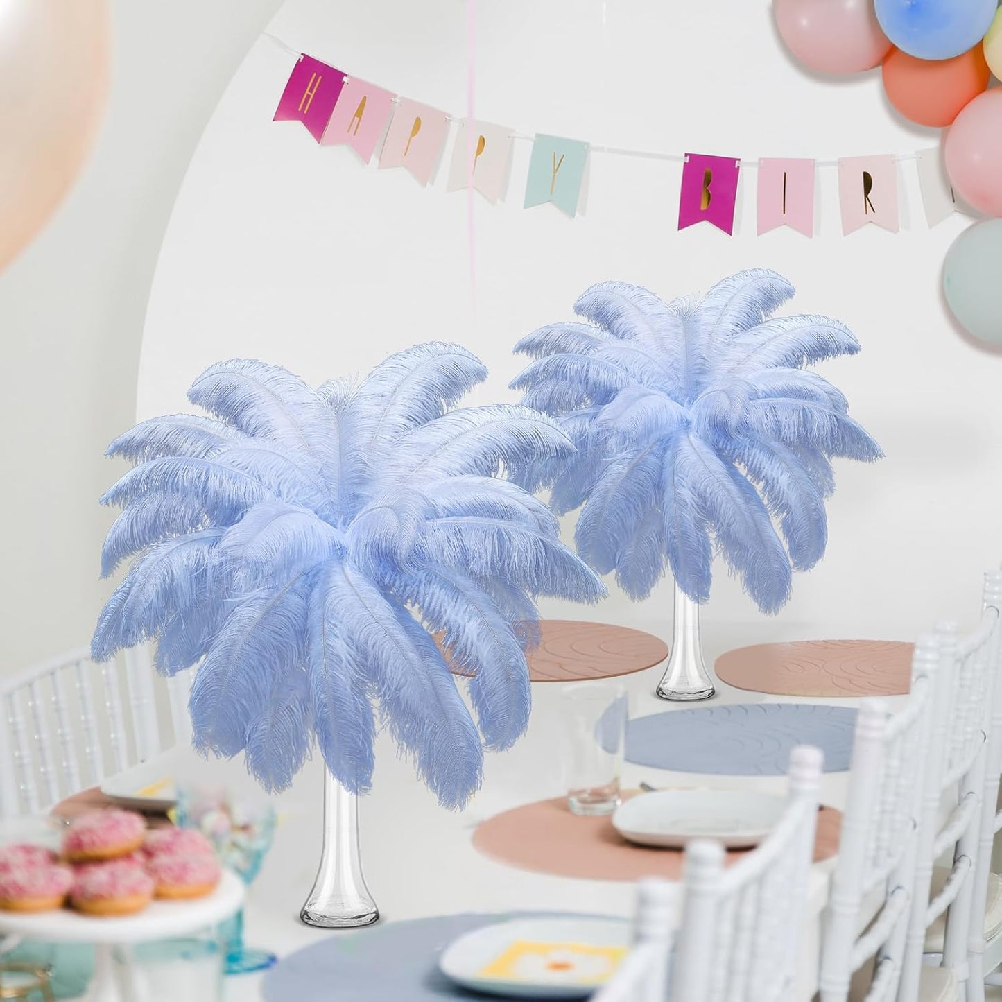 Maitys 90 Pcs Large Natural Ostrich Feathers Bulk 14-16 Inch (35-40cm) 12-14 Inch (30-35cm) 10-12 Inch (25-30cm) Ostrich Feathers Plumes for Centerpieces Wedding(Light Blue)