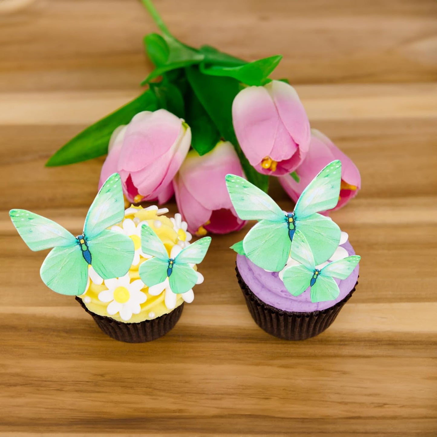 Ephlyn 72Pcs Wafer Paper Butterflies Cupcake Toppers, Edible Butterfly Cake Decorations, Butterfly Theme Birthday Party Decorations for Wedding Birthday Anniversary Party Decorations Green