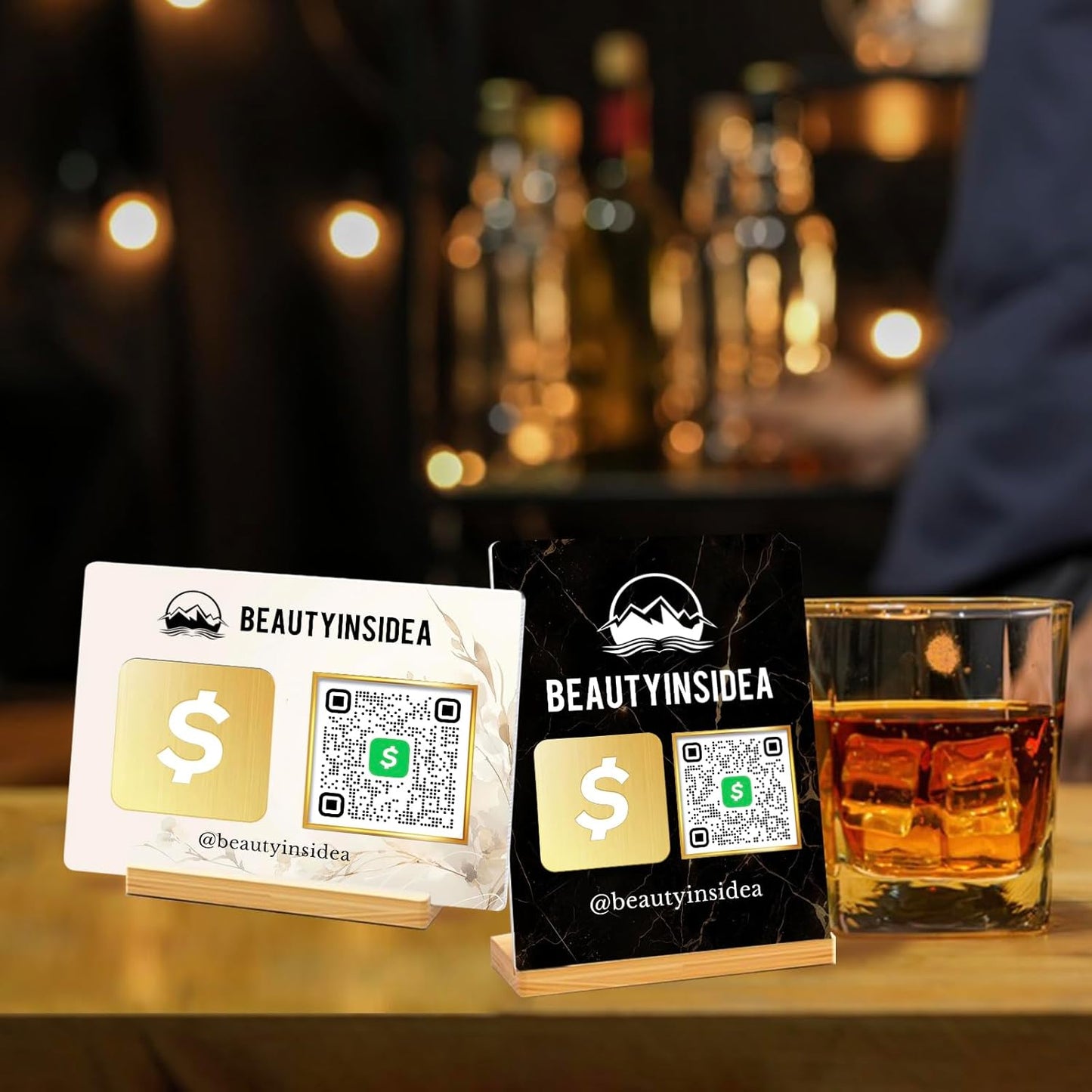 Personalized Custom Metal QR Code Sign Venmo Cashapp Scan to Pay with Stand Instagram Facebook Social Media QR Signs Bar Code QR Plaque Print for Business Salon Beauty Store Restaurant Wifi Sign (Vertical 1)