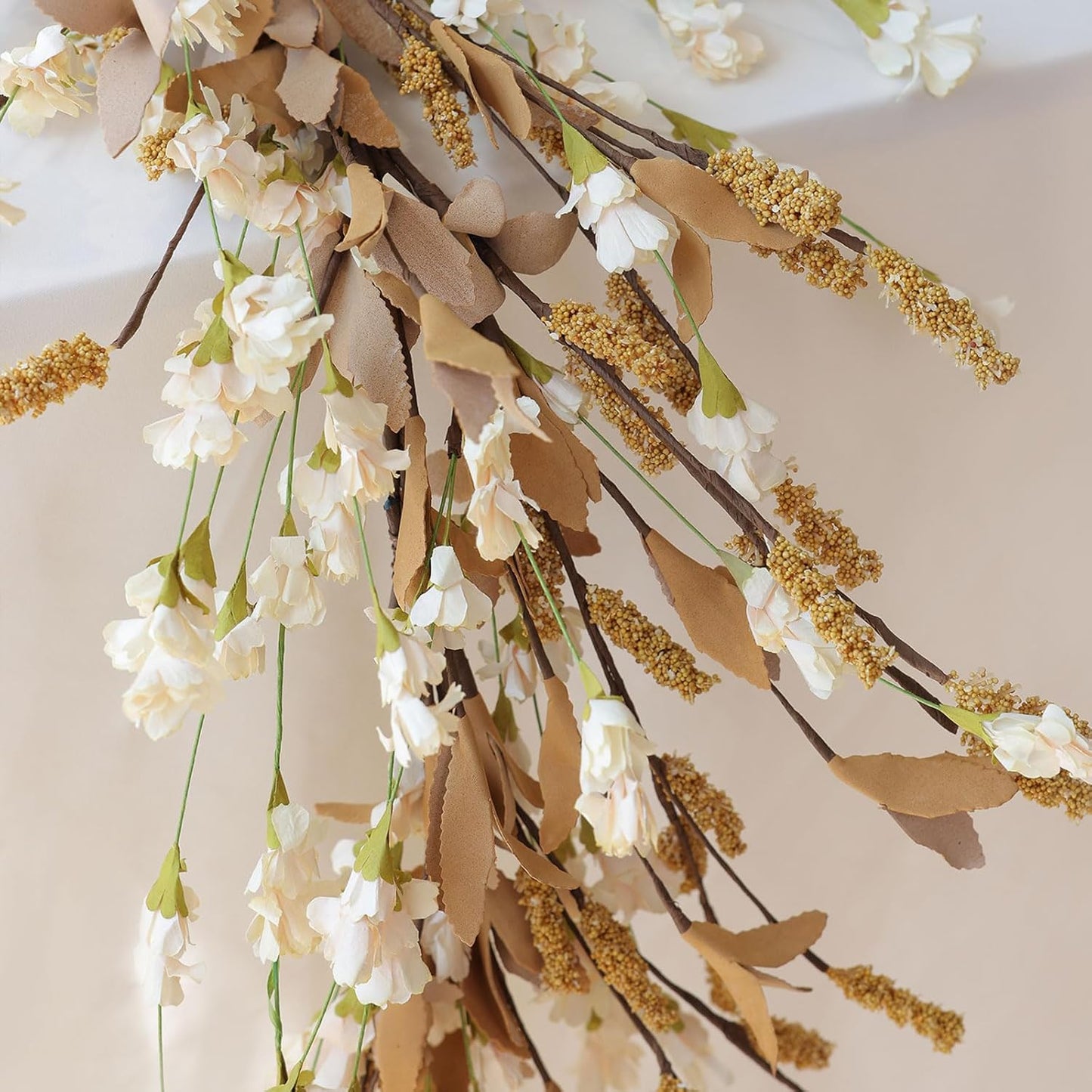 Mizii Fall Garland Artificial Flower Garlands 6 Feet Fake Wildflower Floral Garland Hanging Vines Flowers Decorations for Mantle Table Centerpieces Room Wall Fireplace Wedding Fall Decor (Beige)
