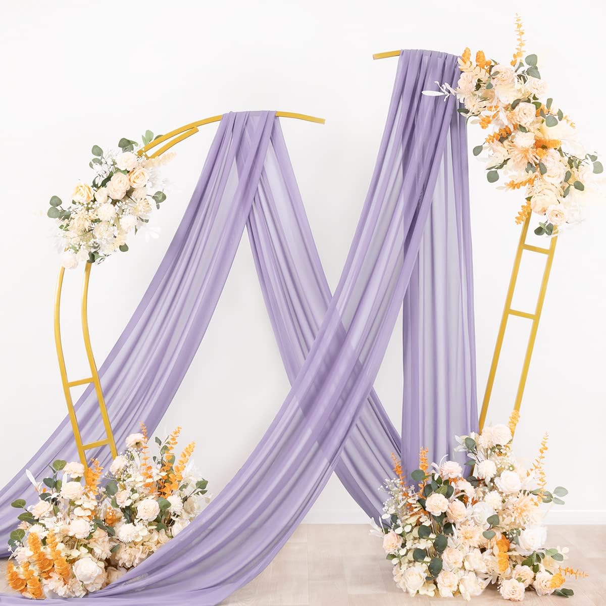 Socomi Wedding Arch Draping Fabric 3 Panels 29" x 19Ft Lavender Purple Sheer Chiffon Curtain Drapes 6 Yards for Wedding Ceremony Birthday Party Decoration