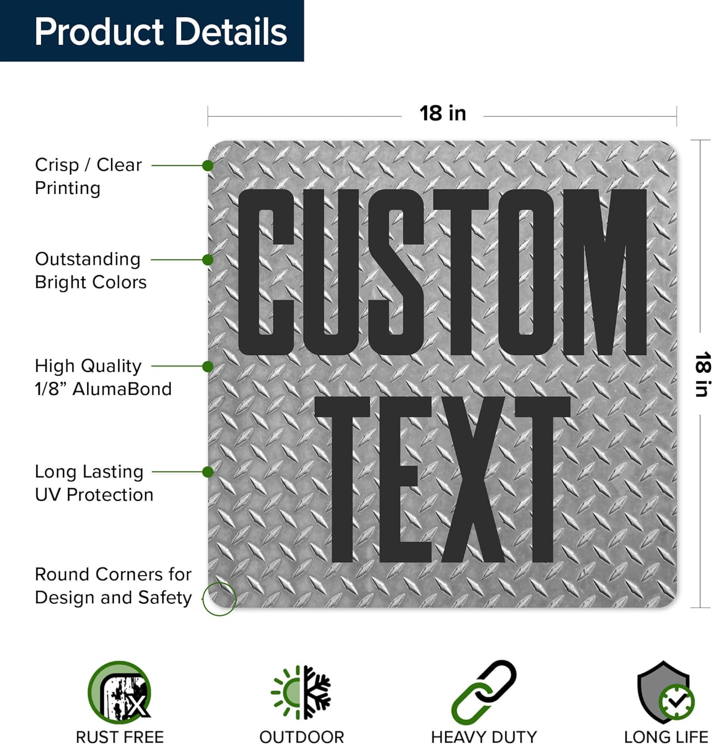 Custom Sign, Custom Street Sign, 11 Font Colors, 13 Font Styles, 4 Hole Options, 22 Sizes, 18x18 Inches, Rust Free DiBound, Fade Resistant, Made in USA by My Sign Center (Diamond Metal)