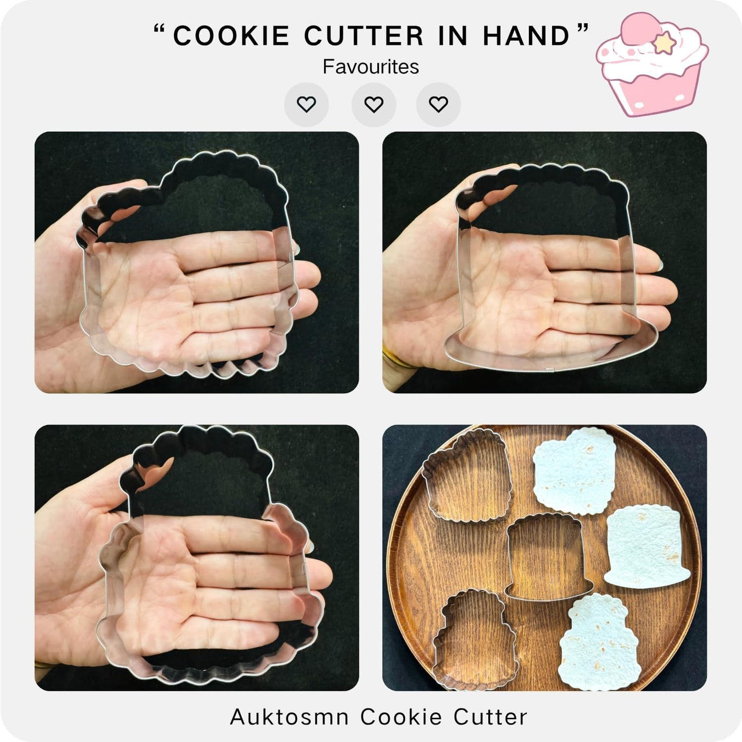 Vintage Cake Cookie Cutters Set - 3-Piece - 3.7 Inch - Stainless Steel - Dishwasher Safe - Perfect for Birthday, Wedding, Christmas, and Holiday Cookies (Heart, Scallop Designs)