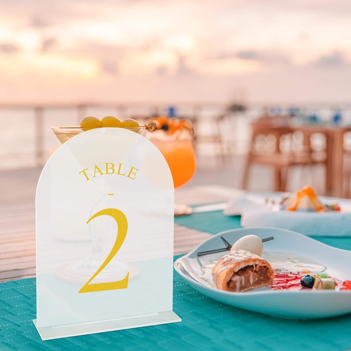 JOYIT Frosted Arch Wedding Table Numbers 1-50 with Stands – 5" X 7" Acrylic Gold Table Number Holders, Perfect for Wedding Receptions, Parties, Anniversaries, and Events