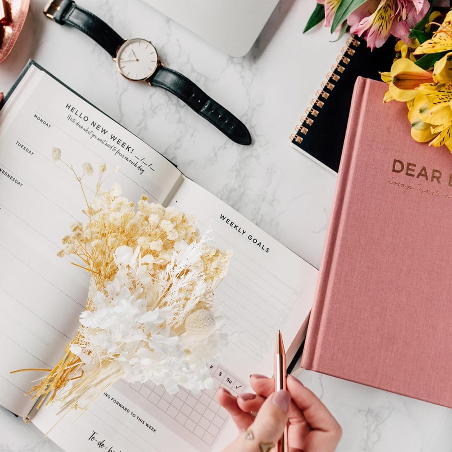 Dried Flowers,Dried Flowers Set for DIY Scrapbook Accessories Flower Arrangements Flower Decoration Wedding Decoration(White)