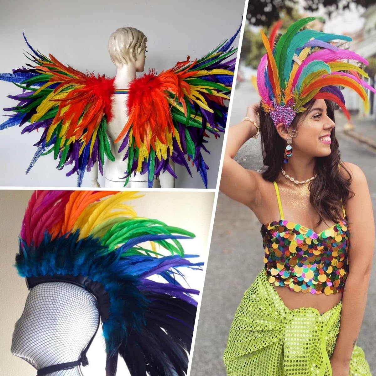 Holmgren Colorful Rooster Tail Feathers - 60pcs 12-14inch Natural Long Rooster Tail Feathers Bulk for DIY Crafts Hats Costume, Holiday Themed Party Decoration (Colorful)