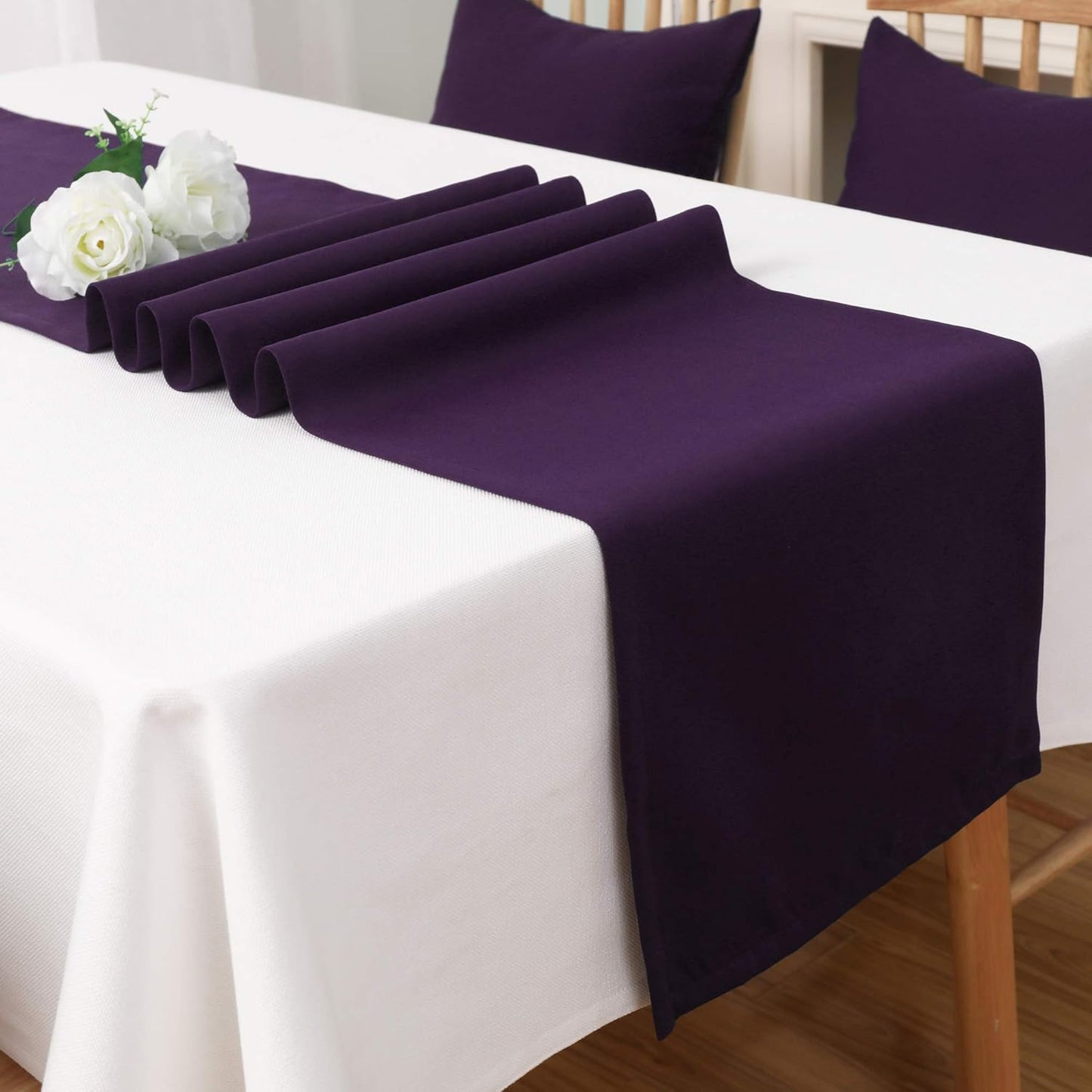 DUALIFE Plum Purple Table Runner for Wedding, Table Runners Fit Rectange and Round Table Decorations for Birthday Parties, Banquets, Graduations, Engagements 14X72 Inches 2 Pieces Dark Purple