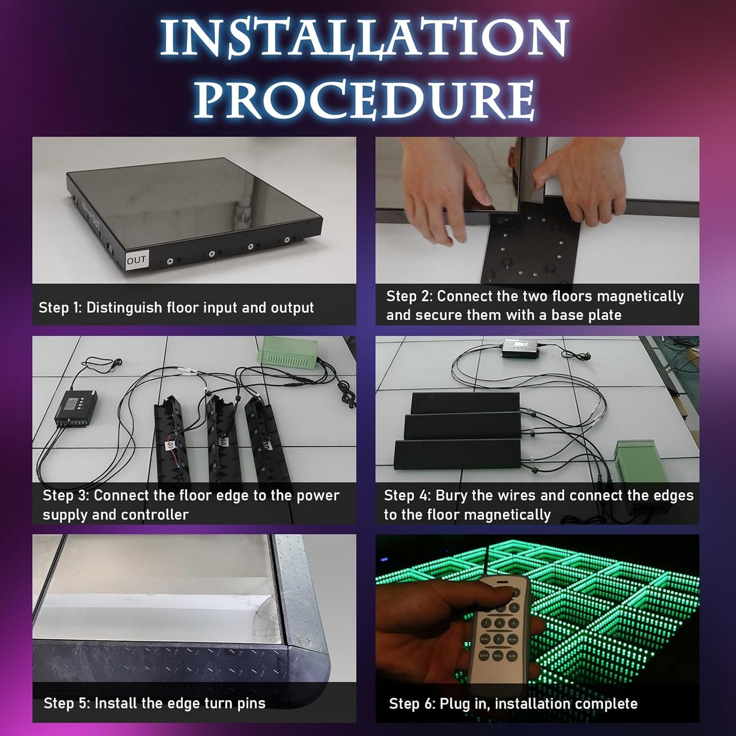 Dance Floor Stage Lights-Tempered Glass with Flight Case - RGB Color Changing Lights for Wedding, Party, Club - Non-Slip (3D -Magnetic, 16 * 16 FT)