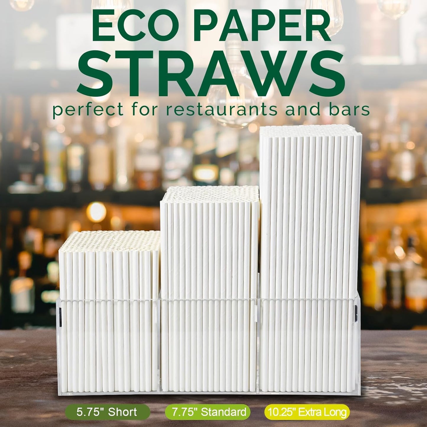 10 Inch Long Paper Drinking Straws, 0.24" Diameter - White, 100 counts