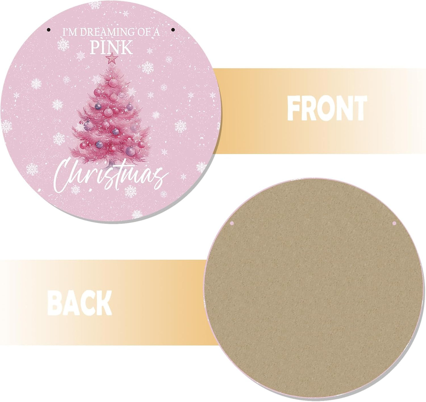 CGBHW Pink Christmas Tree Wooden Sign, Winter Holiday Theme Hanging Sign Wall Decor for Girls Room Home College, Aesthetic Christmas Xmas Snowflake Door Decor 12 x 6 Inch